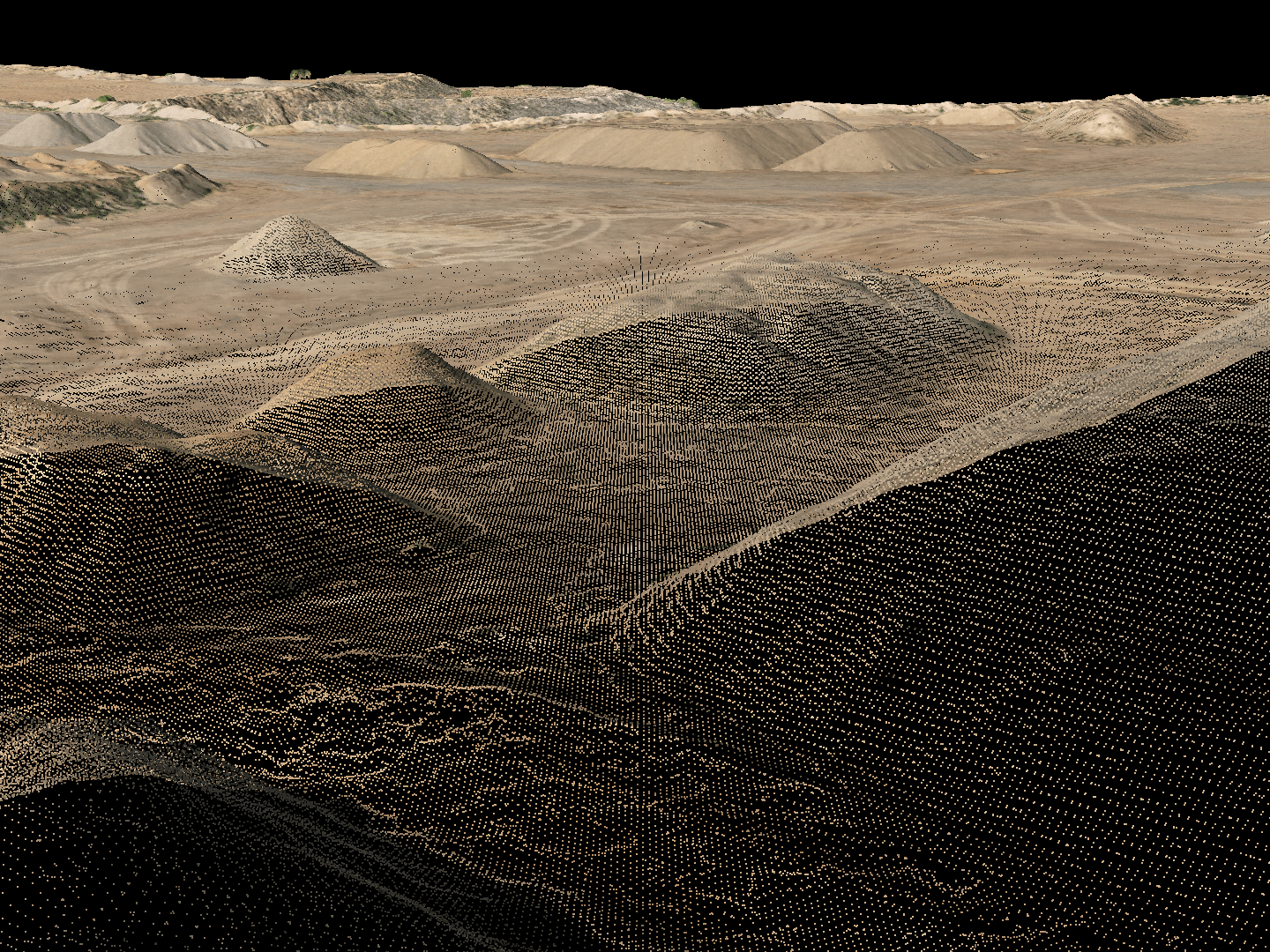 Aerial view of multiple stockpiles