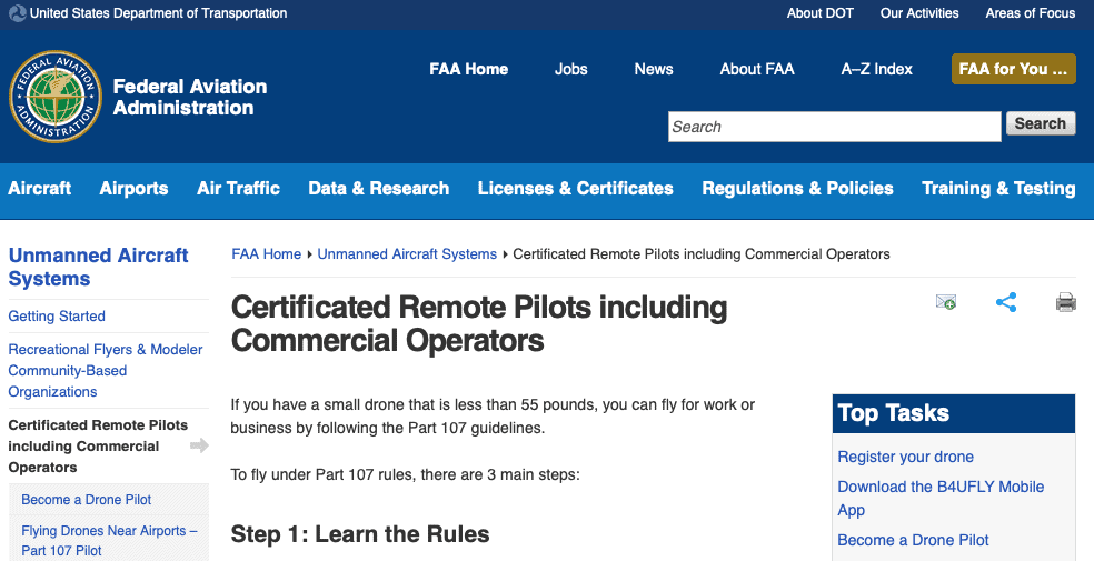 The FAA Part 107 website provides all the information you need to know to get started with the process.
