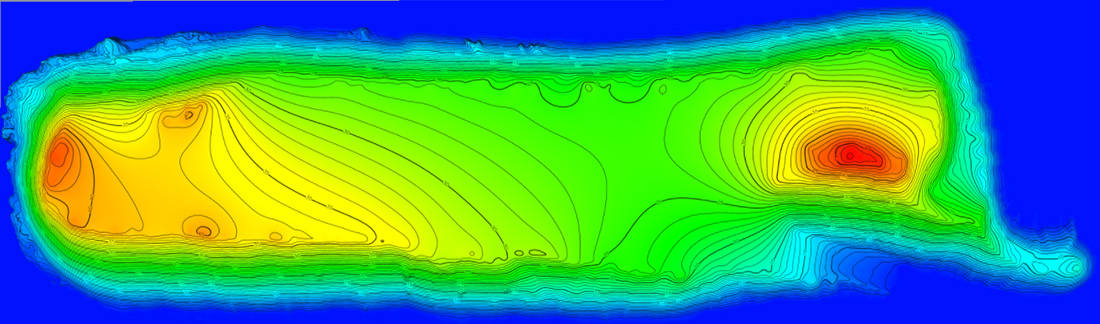 A colored contour map of the stockpile.